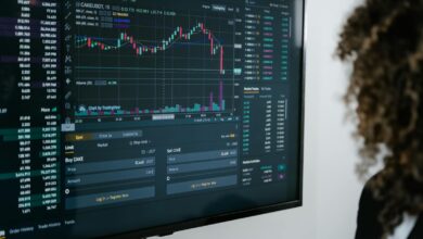 Detailed view of a financial analysis chart on a monitor with cryptocurrency trading data.