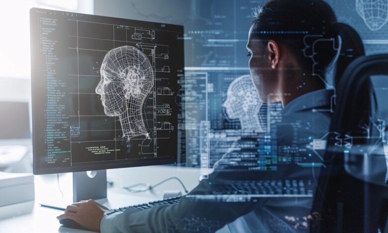 ai generated, engineer, blueprints, computer, technical, design, work, drafting, digital, planning, workspace, innovation, schematics, analysis, project, technology, software, professional, electrical, mechanical, creative