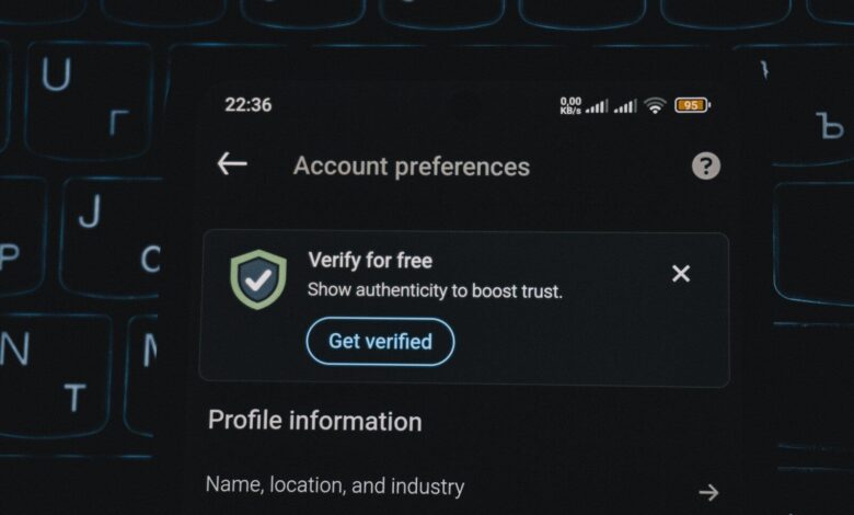 Account preferences screen with verification prompt
