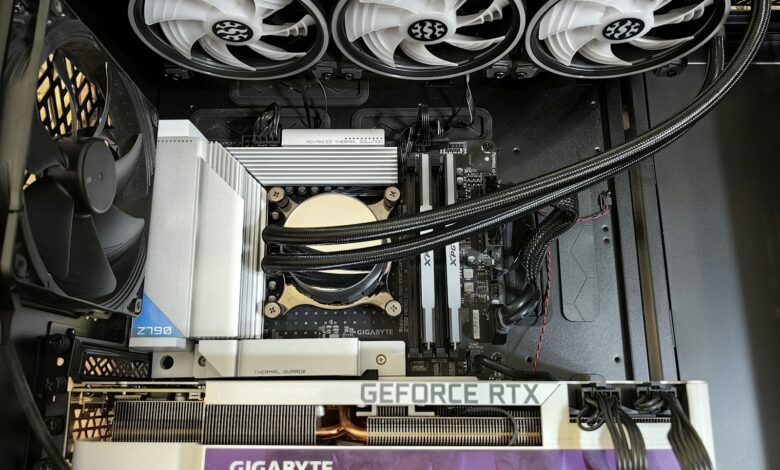 a close up of a computer case with fan blades